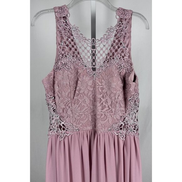 City Studio Juniors Ladies Pink Illusion Tulip Long Evening Gown Dress Sz 15/XL - Picture 3 of 12